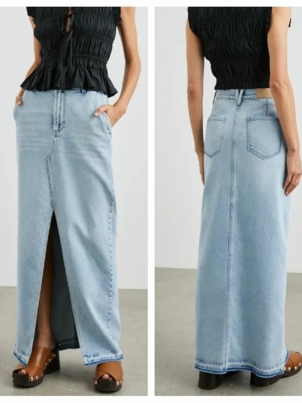 Rails Manhattan Denim Maxi Skirt Light Blue Split Front